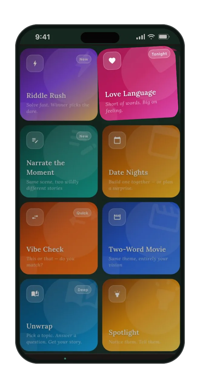Fun couple games for date night. 8 games, a new theme every day.